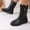 Black, variant on Women Side Zipper Mid Calf Leather Boots, Round Toe Low Flat Heel Waterproof Short Riding Booties, Winter Non Slip Comfort Mid Boots Brown 5.5(36)