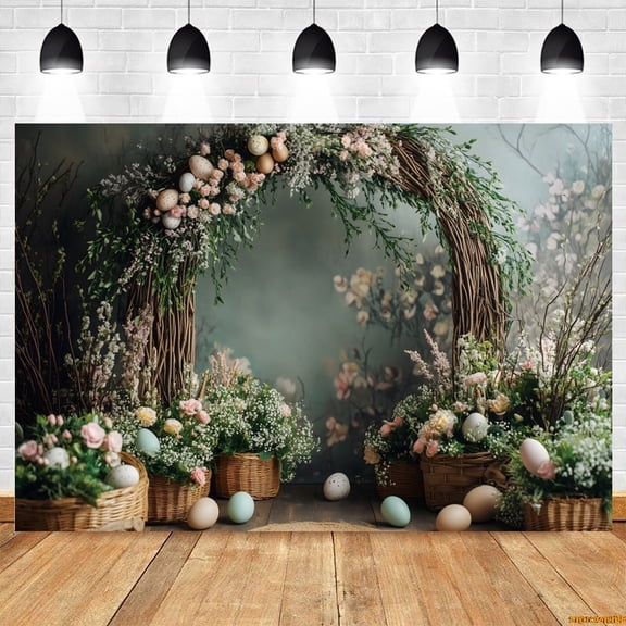 Spring Easter Backdrop Photography Boho Flowers Arch Door Eggs Baby Kids Birthday Party Portrait r Backdrop Photo Studio