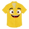 thumbnail image 5 of Tqyyweavej Funny Face Hawaiian Shirt for Men Oversized Botton Down V-neck Beach Summer T-Shirts Folded Hem Short Sleeve Loose Tops, Yellow, 5 of 6