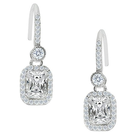 Emerald Jewelry Sets For Women Athena 18k White Gold Emerald Cut CZ Halo Drop Earrings, Dangling Crystal Square Earring Set for Women, Silver Cubic ZIrconia Halo Earrings, Wedding Anniversary Jewelry MSRP - $150 ()