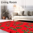 thumbnail image 2 of ODIKA 2'x3' Machine Washable Non-Slip Area Rug, Whimsical Cane Stripes with Mistletoe Leaves and Berries Design High Traffic Rug, Red, 629919, 2 of 7