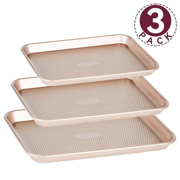 WEPSEN Baking Sheet Pan Set of 3,Carbon Steel Cooking Pans,Diamond Texture Pattern,0.8mm Thick Heavy Duty Cookie Tray,Diamond Gold