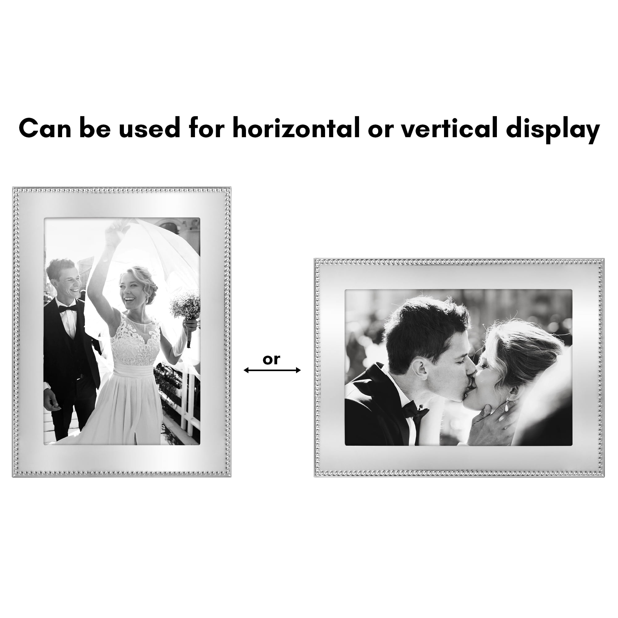 Americanflat 5x7 Picture Frame with Shatter-Resistant Glass Metal Beaded Style Detailing Elegant - Silver