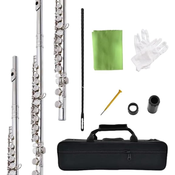 HOGSN flute 16-hole closed-hole C-tone nickel-plated , beginner to play graded flute, with box and cleaning kit.