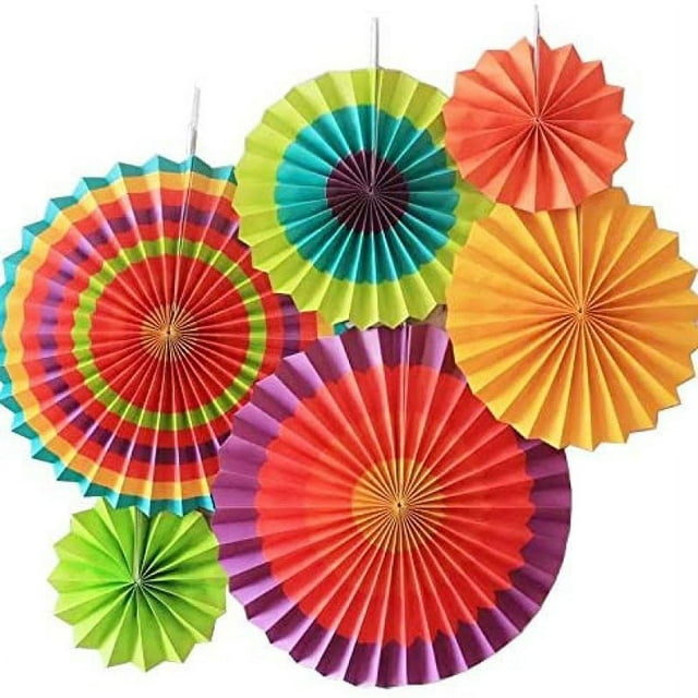 Ensemble de Ventilateurs de Papier Suspendus, Décoration de Guirlandes de Papier à Motif Rond 6pcs