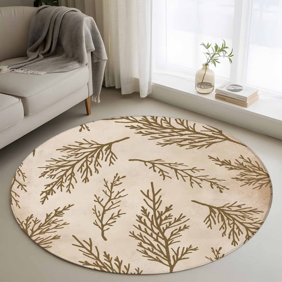 Round Rugs 4Ft, Brown Tree Branches Round Area Rug Washable Indoor Throw Carpet, Vintage Nature Brown Ombre Soft Non Slip Circle Rug for Kitchen Nursery Room Home Decor Aesthetic