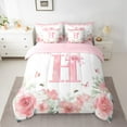 thumbnail image 2 of jejeloiu Personalized Letter H Bedding Comforter Set 7 Pieces,Bow Knot Monogrammed Full Bedding Set,Rustic Flower Floral Fitted Sheet Flat Sheet For Children,Ultra Soft Bedroom Decor Reversible, 2 of 8