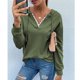 thumbnail image 2 of Suéter informal liso de manga larga para el trabajo, talla M Sudadera con cuello en V verde con detalle de encaje, 2 of 6