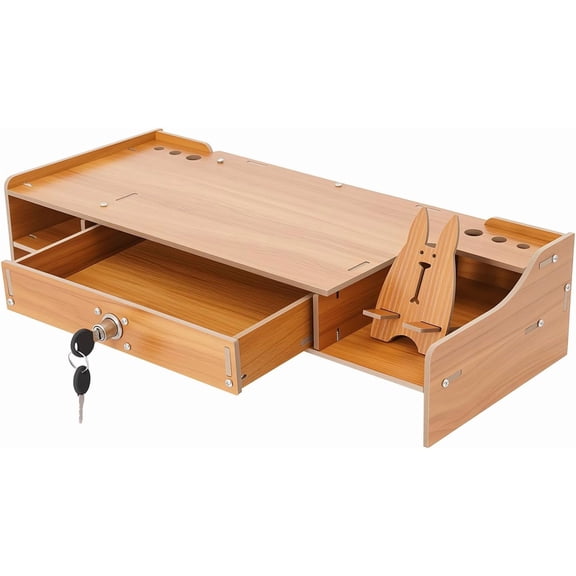 Miumaeov Monitor Stand with Lockable Drawer,Computer Desk Organizer with Mobile Phone Holder for Laptop,Computer