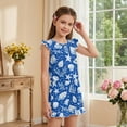 thumbnail image 4 of ZIATUBLES Blue Seashell Starfish Print Girls Summer Romper Ruffle Cap Sleeves One-Piece Short Jumpsuit Soft Comfort Kids Casual Playsuit with Pockets for 5-6 Y, 4 of 6