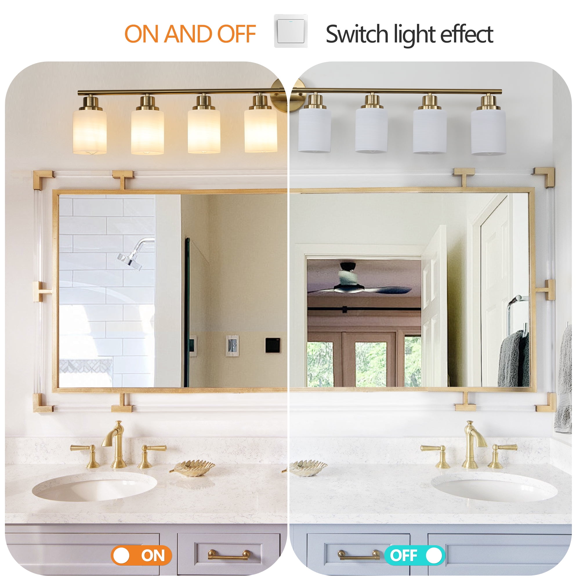 Jopath 52" Modern 8-Light Vanity Wall Sconce, Golden Finish with Frosted Glass Shades for Bathroom, Bedroom, Dressing Room or Hallway Lighting (No Bulbs)