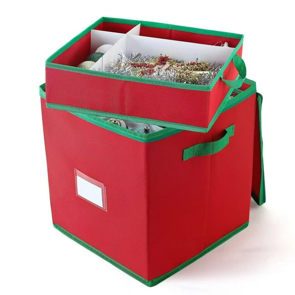 Nkmbld Heavy Duty Large Christmas Ball Storage Bag Non Woven Red and Green Christmas Ornament Storage Box with 64 Compartments