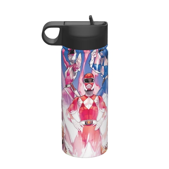 Mighty Morphin Kids Insulated Water Bottle With Straw - 18 Oz Stainless Steel Double Wall Vacuum Cup, Leakproof, Bpa Free, Suitable For Boys And Girls