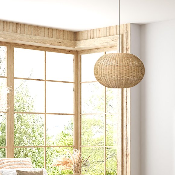 BELOVING Weave Rattan Lampshade Woven Pendant Lamp Shade for Kitchen Teahouse Bedroom