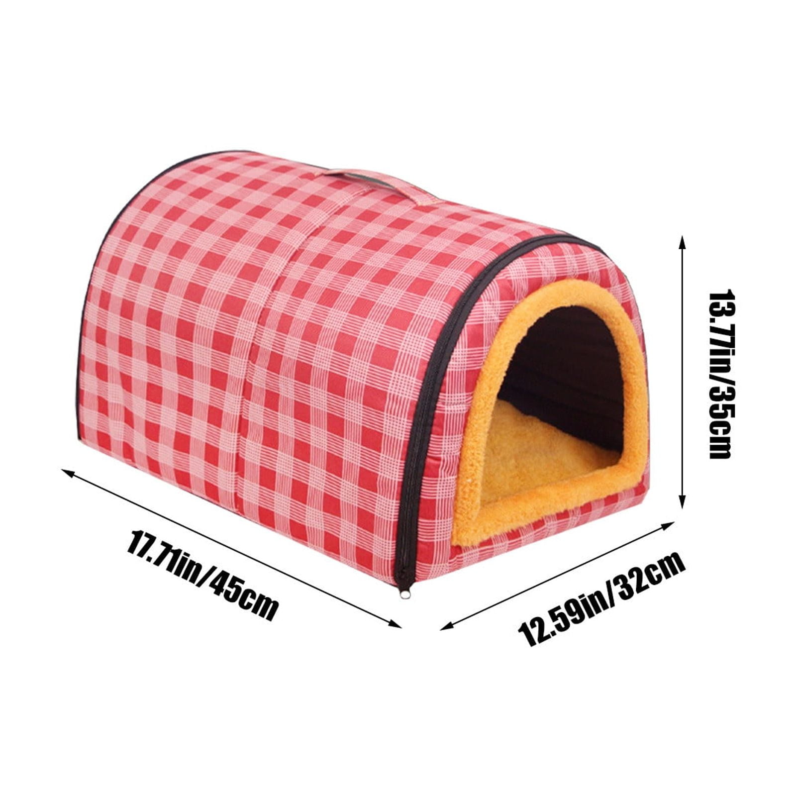 Matoen Small Dog House Indoor, 2 in 1 Washable Covered Dog Cat Bed,Insulated Cozy Pet Dog Igloo Cave, M Size for Cats and Puppies, Red