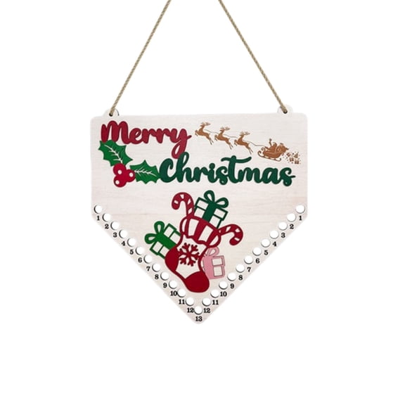 Christmas Calendar, Wooden Hanging Countdown Sign Stocking Gift Ornament for Home Wall and Door Xmas Decoration