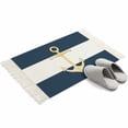 thumbnail image 4 of Yellow Anchor Nautical Bathroom Rug 2'x3', Navy Blue White Striped Low Profile Front Entryway Rug with Tassels, Woven Cotton Washable Kitchen Mat Carpet for Foyer Bedroom Back Door Decor, 4 of 9