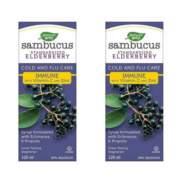 Sambucus Elderberry Cold and Flu Syrup 2 Bottles of 120 mL Immune