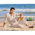 thumbnail image 5 of COOFANDY Men's Matching Set Summer Beach 2 Piece Linen Outfits Long Sleeve Casual Shirt Elastic Waist Drawstring Pants Set, 5 of 6