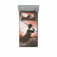 thumbnail image 2 of Ambesonne Japanese Fitted Sheet & Pillow Sham Set, Samurai Japan, Queen, Salmon Umber, 2 of 3