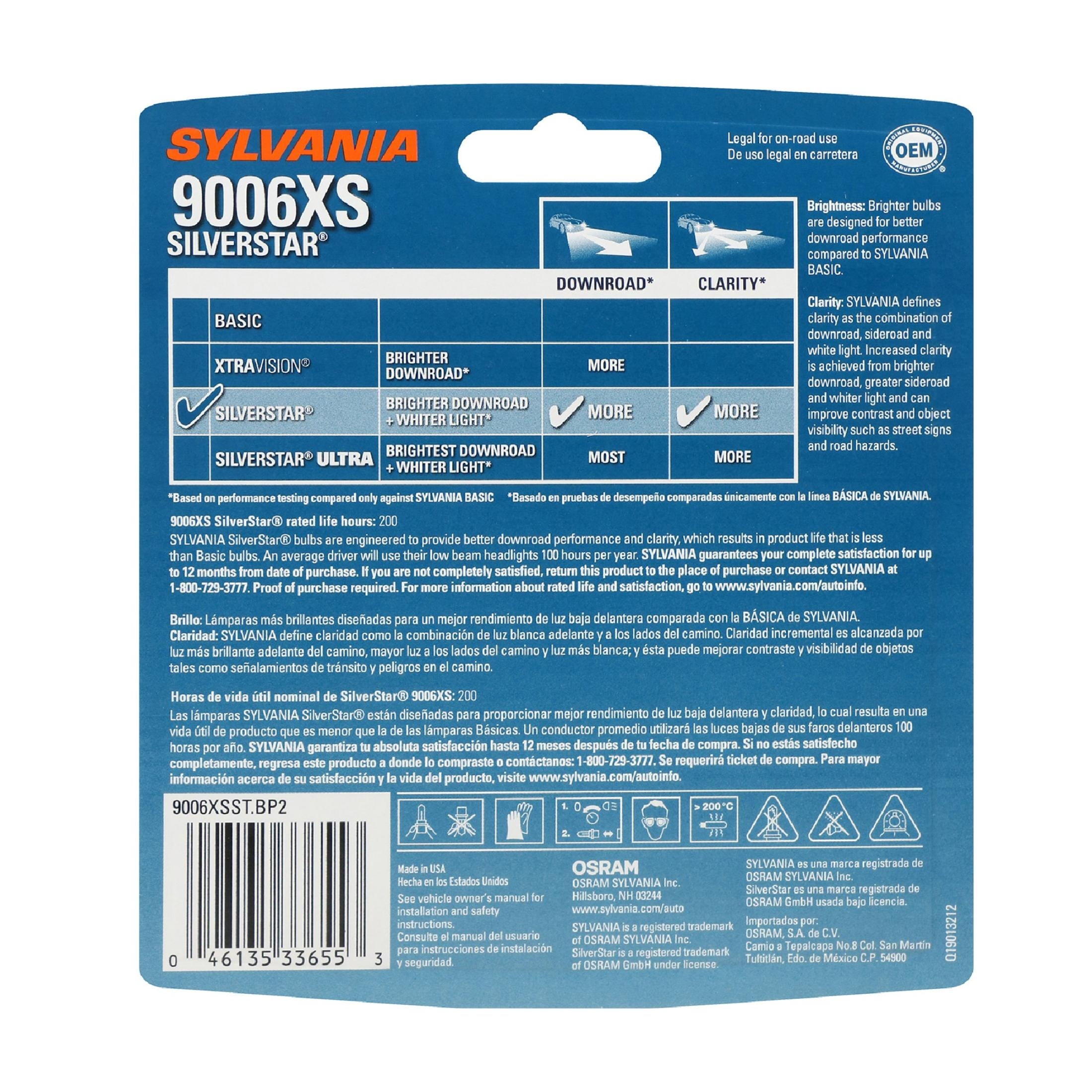 SYLVANIA 9006XS SilverStar High Performance Halogen Headlight Bulb, (Pack of 2)