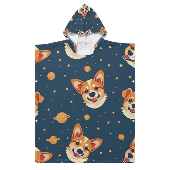 Kid Hooded Beach Towel Bath Poncho Towels Soft Absorbent Quick Dry for Boy Girl Corgi Dog and Planet S