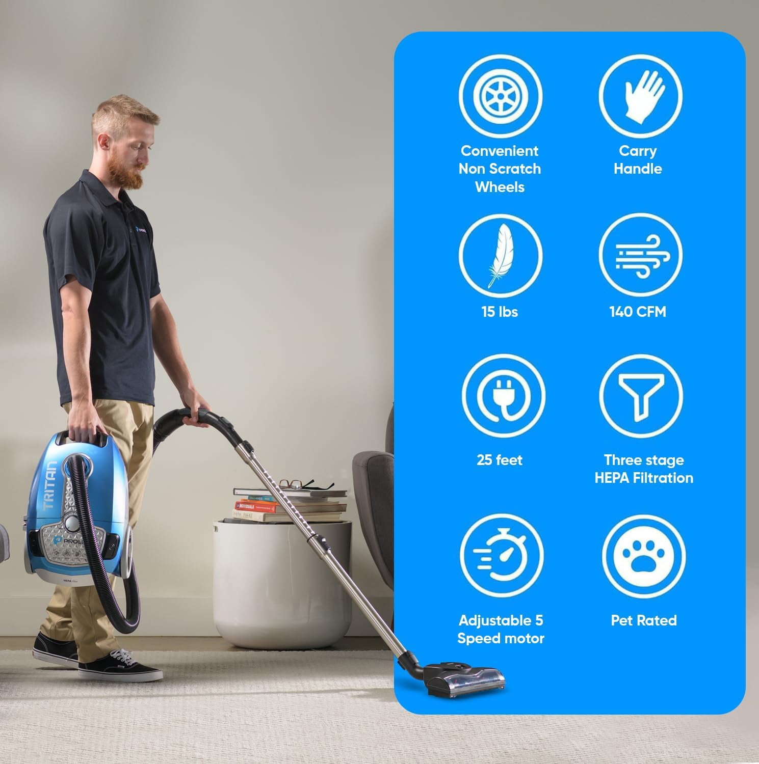 Prolux Tritan Canister Vacuum HEPA Sealed Hard Floor Vacuum With Powerful 12 Amp Motor