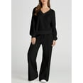 thumbnail image 5 of DOKOTOO Sweatsuits for Women 2 Piece Outfits Oversized Casual V Neck Sweatshirt with Wide Leg Sweatpants Tracksuit Jogger Set, 5 of 8