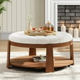 thumbnail image 4 of Leumius Coffee Table,2-Tier Round Oversized Button Tufted Ottoman with Wood Shelf Storage for Living Room,Ivory White, 4 of 7