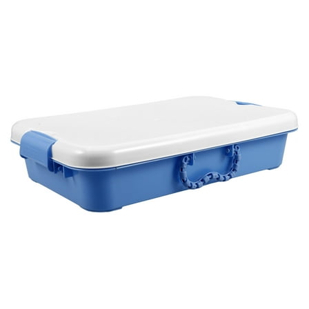 Luxshiny Covered Portable Sandbox Dark Blue Plastic Tray with Handle Large Space for Organizing
