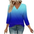 thumbnail image 3 of Women's V Neck 3/4 Sleeve T-Shirt Tops Blouses Tees Casual Daily Wear Vacation Beach Loungewear Fashion Essential Gift for Women | CSEONE,Dark Blue XL, 3 of 9