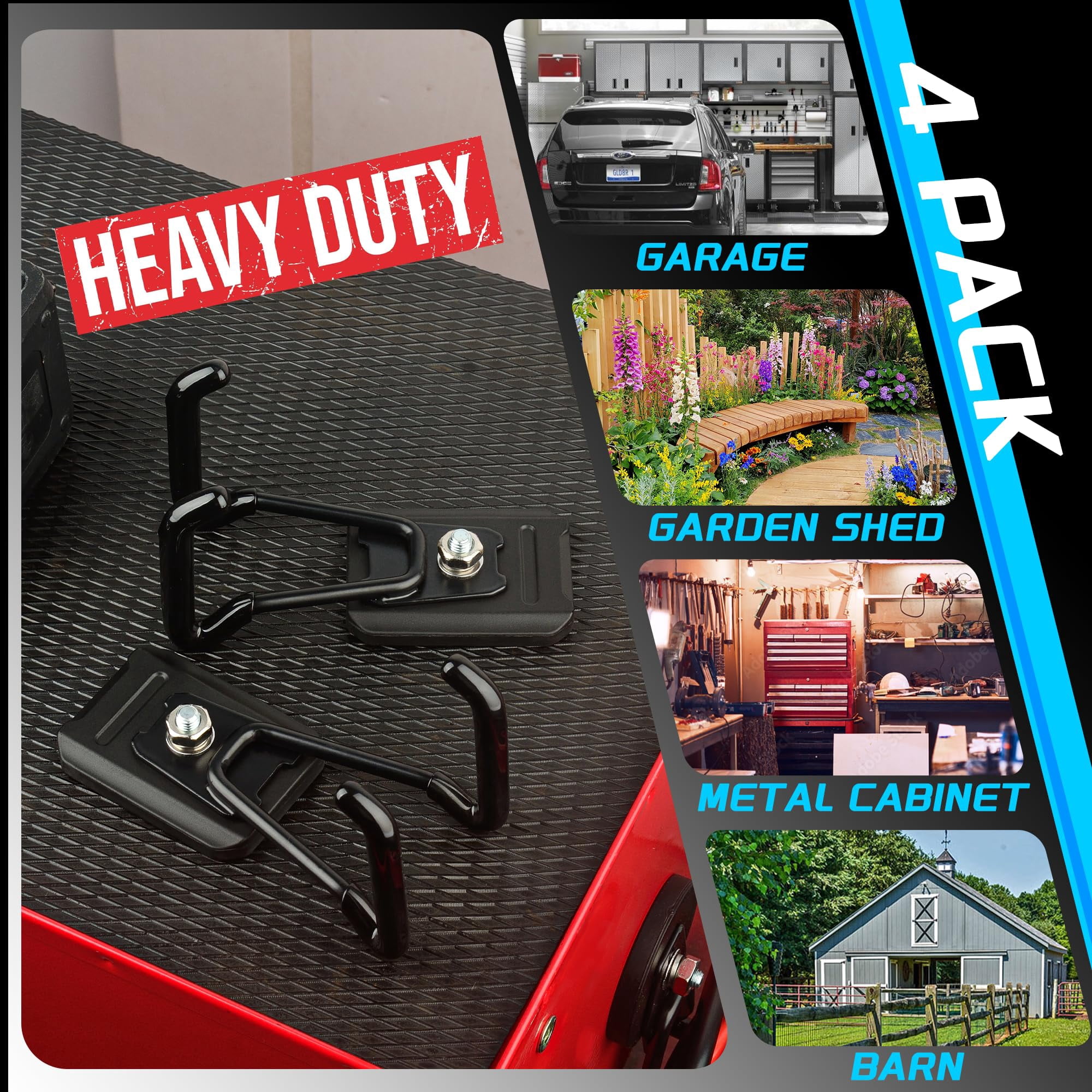 Heavy Duty Magnetic Hook  Large Utility Storage Garage Hooks Strong For Hanging Power Tool Hose Drill Metal Cart In Garden Workshop Kitchen (4pack)