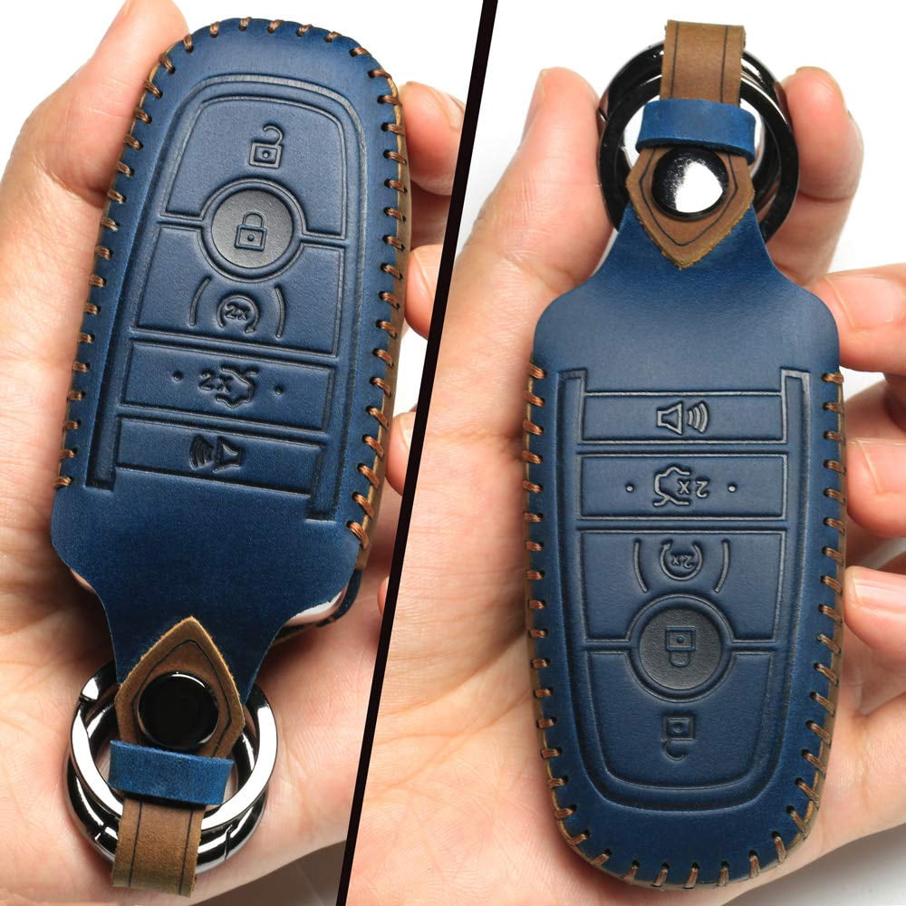 Leather Car Key Fob Cover Fit for Ford F-150 Mustang Remote Keyless Entry Car Smart Key Sleeve 5 Buttons