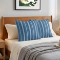 thumbnail image 6 of Pillow Covers 26x26 Set of 2, Boho Sea Blue Throw Pillow Covers Decorative Couch Cushion Cover, Minimalist Farmhouse Striped Microfiber Soft Square Pillowcases for Bedroom Living Room Sofa, 6 of 9
