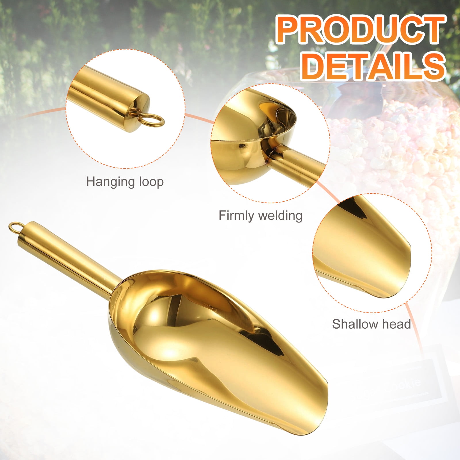 4pcs Metal Ice Scoop, 11 inch Stainless Steel Ice Scooper for Bar Use, Gold