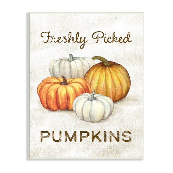 Stupell Industries Freshly Picked Pumpkins Phrase Orange White Pumpkin Harvest, 13 x 19,Design by Ziwei Li