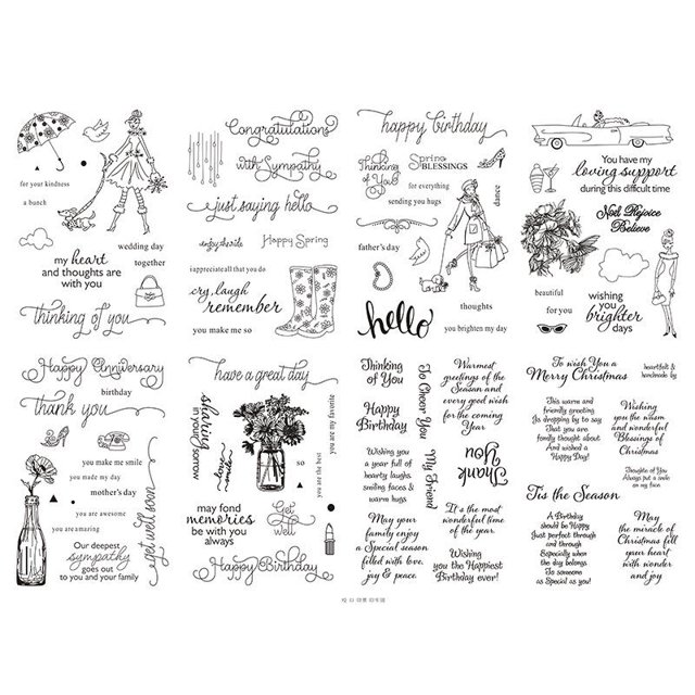 Sellos transparentes de silicona para regalo de niña con letras inglesas Retro al por mayor para decoración de tarjetas y álbumes de recortes oso de fresa Electrónica