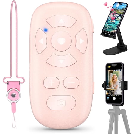 TikTok Scrolling Remote with Phone Holder and Phone Tripod Mount Adapter, Camera Photo and Video Clicker for iPhone, and Samsung, Neck Strap Included