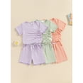 thumbnail image 4 of Aojekbee Kids Girls Shorts Set, Short Sleeve Crew Neck Drawstring T-shirt with Shorts Summer Outfit, 4 of 10