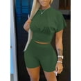 thumbnail image 1 of Lovelywholesale Sportswear O Neck Basic Skinny Army Green Two Piece Shorts Set, 1 of 3