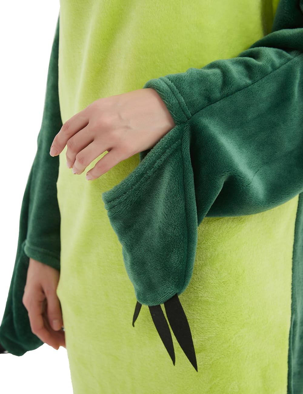 Shark Blanket Hoodie Onesie, Green Wearable Sleeping Bag for Adults, Soft Cozy Costume, L