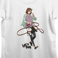thumbnail image 2 of Let's Play Samara Young in Peace Sign with Leashed Bowser, Logo, Character Name, White Frame on Teal Short Sleeve Adult T-Shirt-XL, 2 of 4