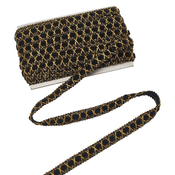 10M Polyester Gold Metallic Lace Ribbon for Curtain Clothes Decoration Black 1/2 inch(13mm) about 10.94 Yards(10m)/Card
