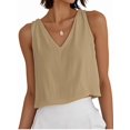 thumbnail image 4 of Women'S Crop Tank Tops Spring Summer Sleeveless V Neck Cropped Casual Beach Tops Shirts Khaki XS, 4 of 7