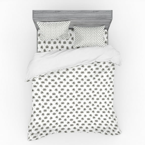 Exotic Duvet Cover Set, Repetitive Pattern with Tropic Botanical Jungle Leaves on Plain Backdrop, Bedding Set with Shams and Fitted Sheet, 3 Sizes, by Ambesonne