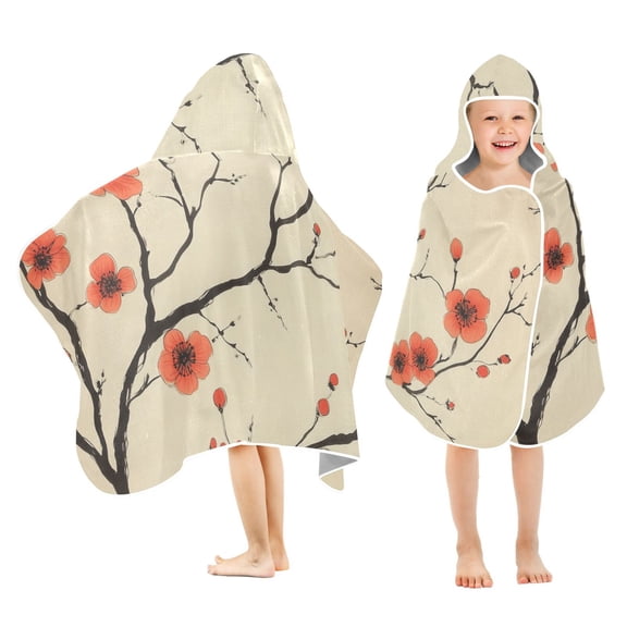 Yayeee Kids Hooded Towels Toddler Soft Absorbent Beach Bathing Wrap 50" x 23.5", Red Floral Pattern