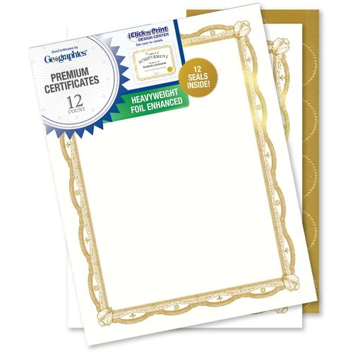 Geographics Premium Certificates with Gold Seals - 65 lb Basis Weight - 11 Geographics Premium Certificates with Gold Seals - 65 lb Basis Weight - 11