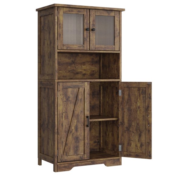 YUSAZENS Kitchen Pantry Storage Cabinet with Doors and Shelves, 50.4" Freestanding Pantry Cabinets, Wooden Cupboard, Large Floor Cabinet for Bathroom, Kitchen, Dining Room, Living Room, Rustic Brown