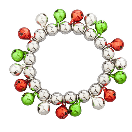Multi Color Stretch Bracelet - Lux Accessories Silver Tone Multi Color Christmas Jingle Bells Stretch Bracelet