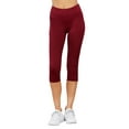 thumbnail image 3 of Juniors Active Stretch Capri Length Yoga Workout Leggings with Wide Wastband (Burgundy, L), 3 of 5